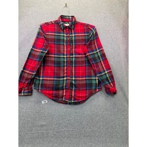 SO Cozy Flannel Shirt Womens Small Red Multicolor Plaid Long Sleeve Button Down